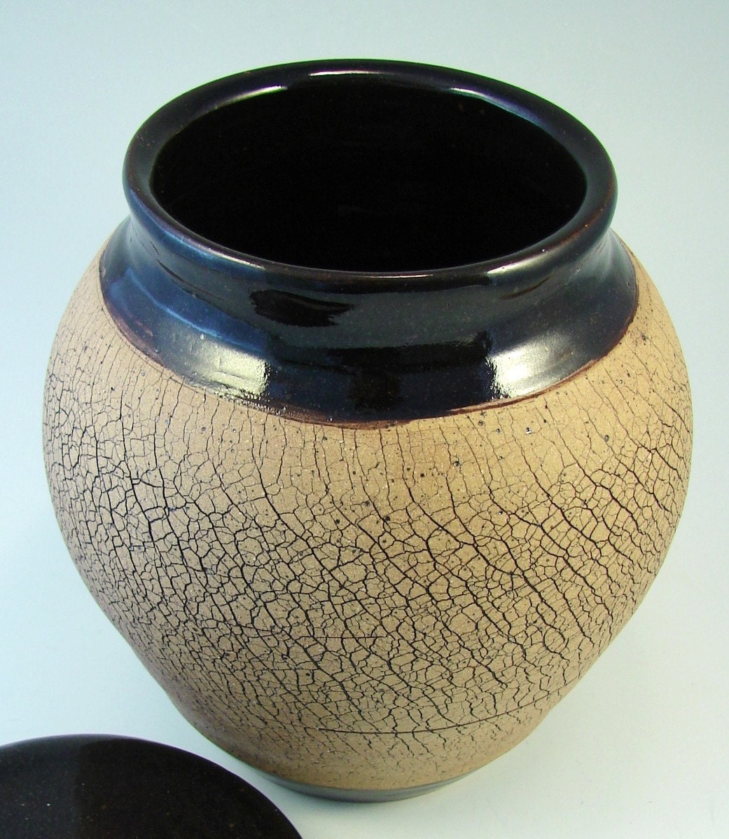 Crackled Lidded Urn / Handmade Pottery / Wheel by PatsPottery