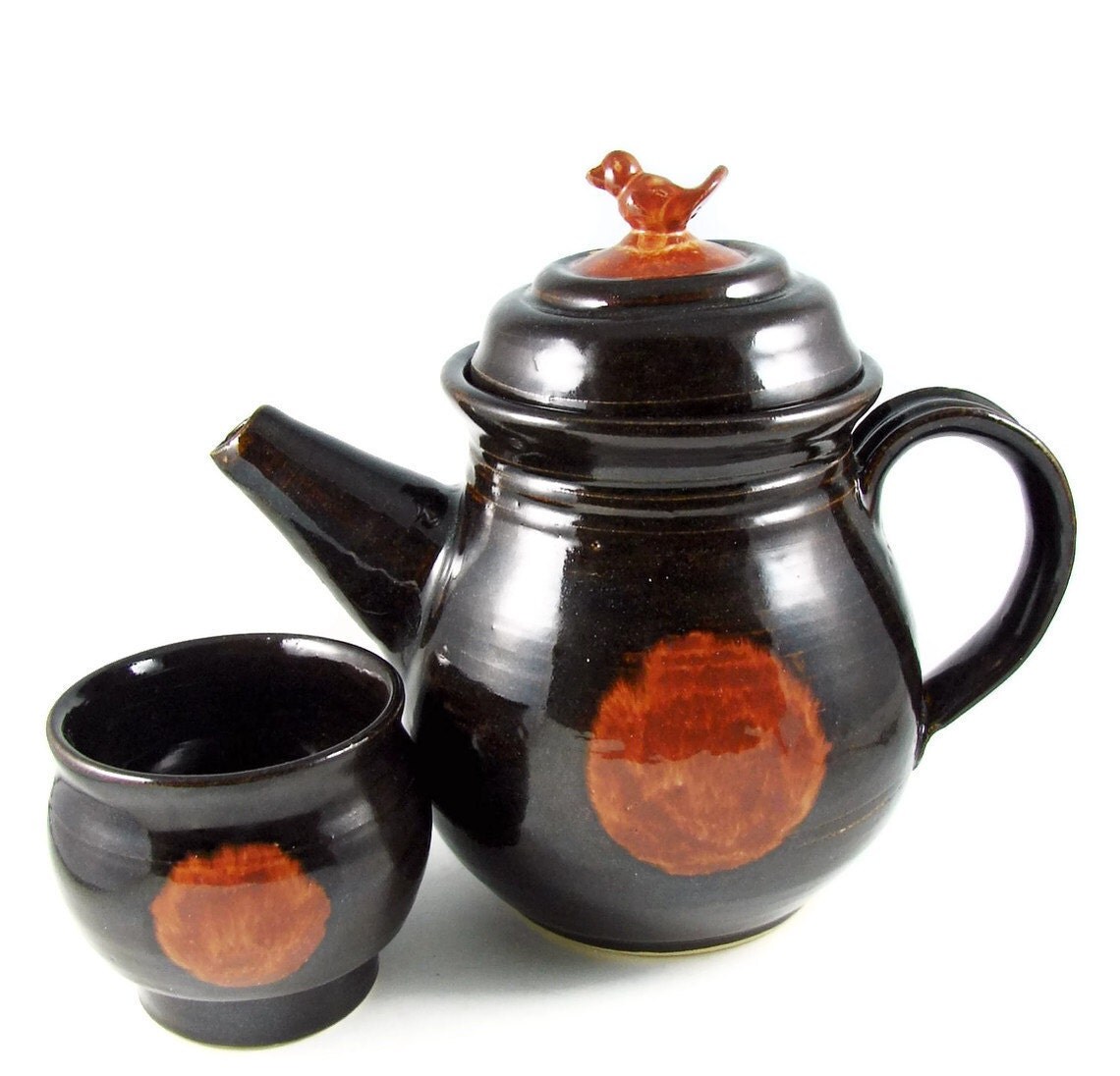 Ceramic Teapot Set Handmade Teapot Little Bird on Top