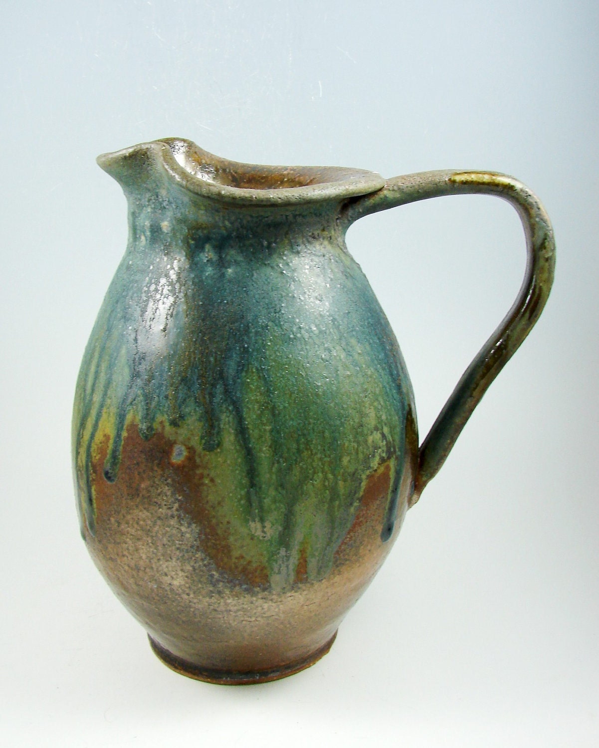 Large Copper Green Ceramic Pitcher Jug Over a by PatsPottery