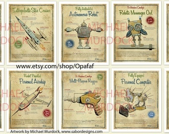 Retro Art Prints - 6 pack - vintage style 8.5x11