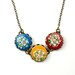 Colorful Floral Patterns Flower Necklace Antiqued Brass Yellow Blue Red Vintage Plastic OOAK N027