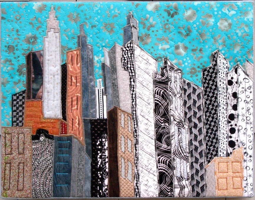 Cityscape Fabric Art Contemporary Textile Art Quilt