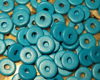Dark Turquoise 25 Greek Ceramic Beads 8mm Round Washer