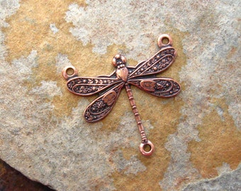 2 Antique Copper 3 Ring Small Dragonfly 17mm x 16mm - Trinity Brass