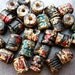 AUTUMN RUST Mykonos Greek Ceramic Beads - 5 Carved Barrels