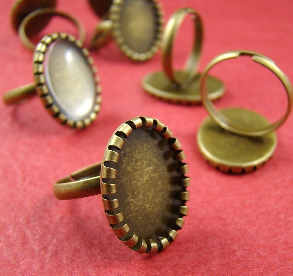 18pcs Antique Brass Ring Blanks With 13x18mm Oval by shareliving