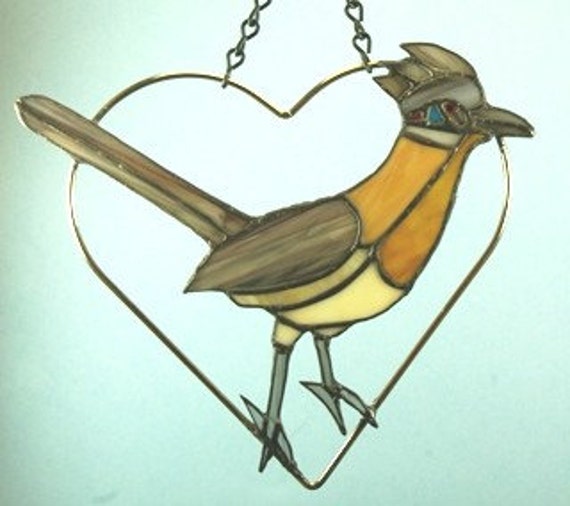 Hand made Stained glass Greater Roadrunner by glassnwood on Etsy