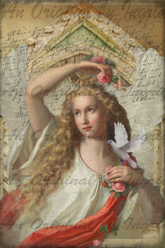 Long Haired Angel Digital Collage Greeting Card (Suitable for Framing)