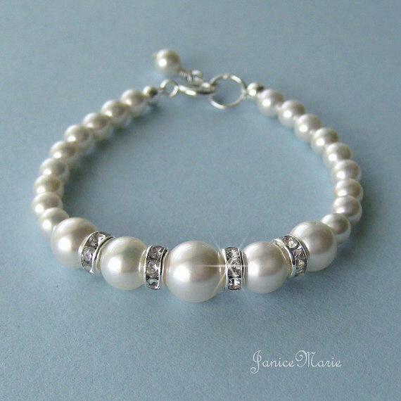 Flower Girl Pearl Bracelet Crystal and Pearl Bracelet