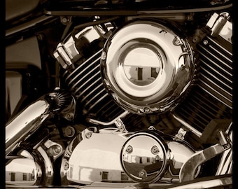 Sepia Motorcycle Photograph--Motorcycle Reflections--Fine Art