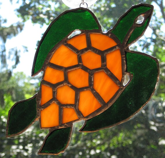 Stained Glass Sea Turtle Suncatcher by RavencroftDesigns on Etsy