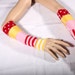 Sale. Carnival Candy Arm Warmers bright fun Long Sleeves Red Pink Yellow stripes polka dots Fairy Doll Belly Dance gauntlets