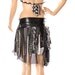 Gothic Black Tattered Skirt - tribal belly dance Shimmy mini skirt Noir grey stripes Witchy silver sparkles lace Layer Small Medium