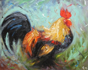 Rooster 477 16x20inch Print of oil painting by Roz