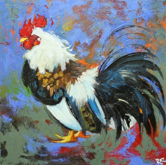 Rooster 537 20x20 inch original oil painting by Roz by RozArt