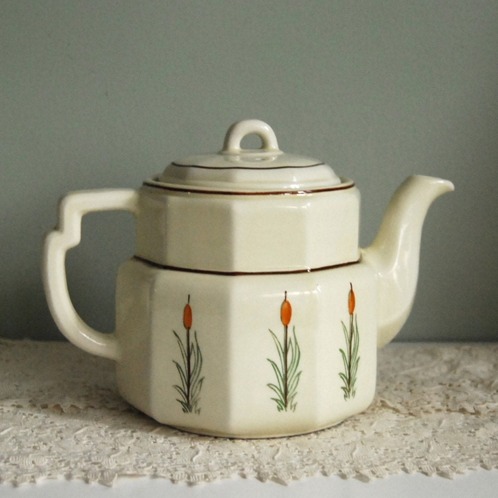 Vintage Porcelier Teapot or Coffee Pot Cattail Design