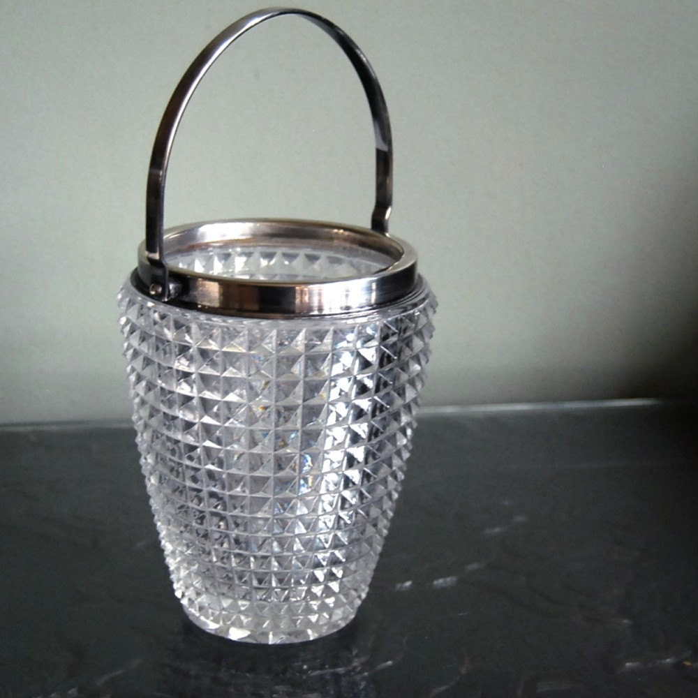 Vintage Ice Bucket Crystal and Silver Plate