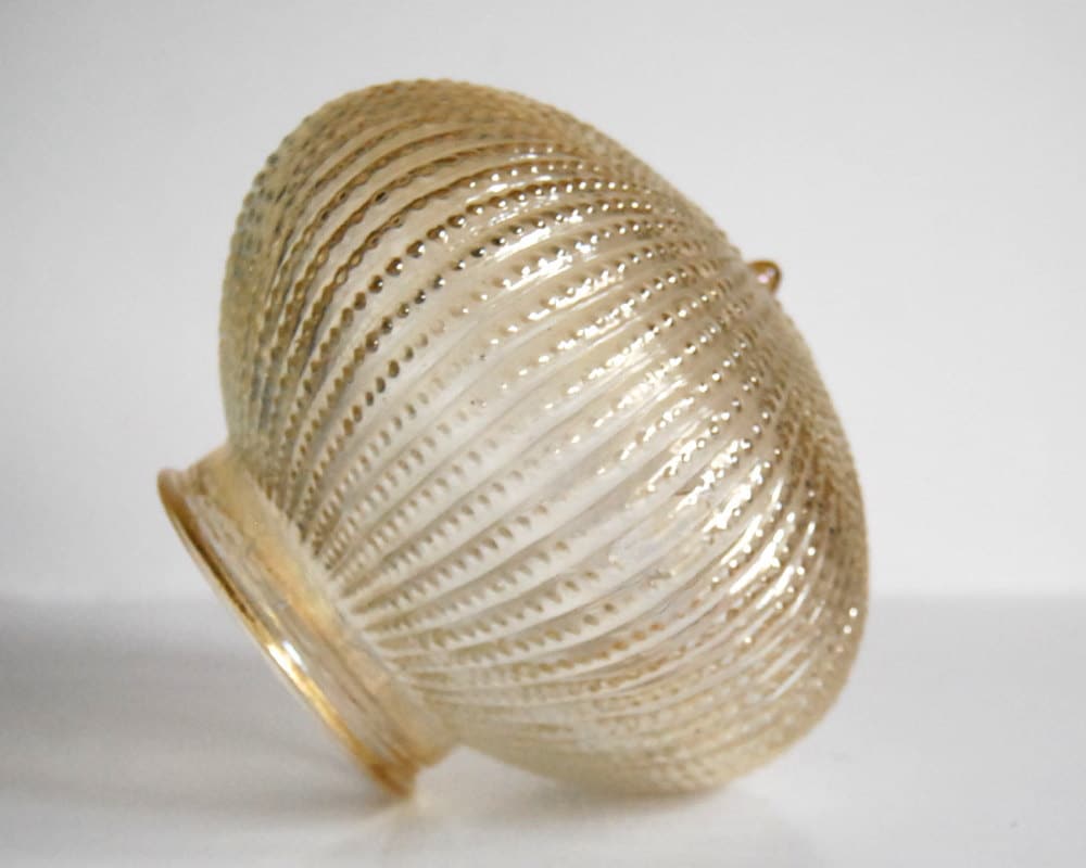 Vintage Glass Globe Ceiling Light Fixture Beaded Amber Mid