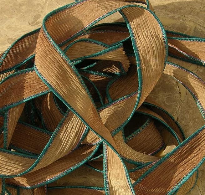 BELOVED Silk Ribbons Hand-Dyed Sewn 5 Brown Strings Great