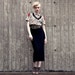 Midi length Column Skirt - Black Sheer Stripes - XS
