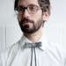 Bolo Tie - "Bow Lo" - Grey Suede with Navy Branches, Silver Ball Tip - 2 available