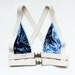 RESERVED for Brie - Harness "Ellen" Bra - Cotton Elastic Banding, Brass Buckles and Blue Tie Dye Stretch Velvet