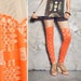 Faux Thigh High Leggings - Orange & Taupe Plaid Lace - Size S