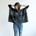 Box T - Tie Dye Grey and Black Fuzzy Knit - black sleeves - One Size - LAST ONE