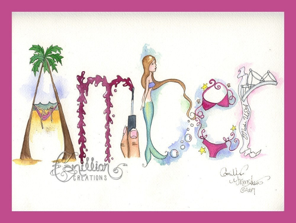 5 Letter Personalized Name Art Illustration Original