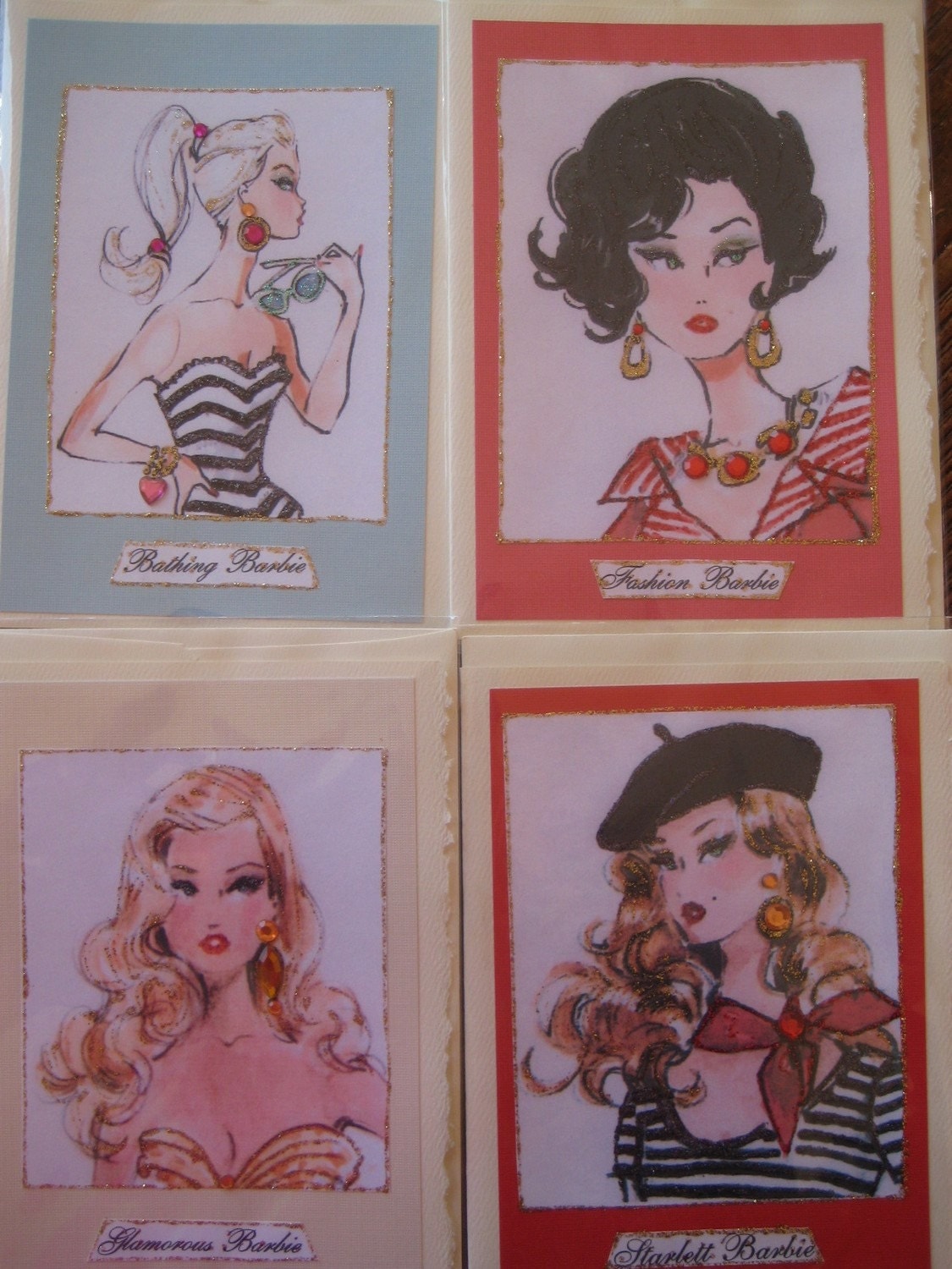 Vintage Barbie fashion illustration 4 5x7 note by claudiacreates