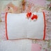 Red Romantic chic Pillow Eyelet Lace ruffle,satin HM.rose bouquet,Vintage white hand embroidery