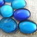 Blue glass cabs, flat back assorted cabochons German, 15 pcs