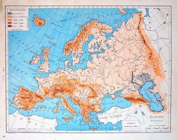 Items Similar To Old Antique Map 1901 Physical Map Of