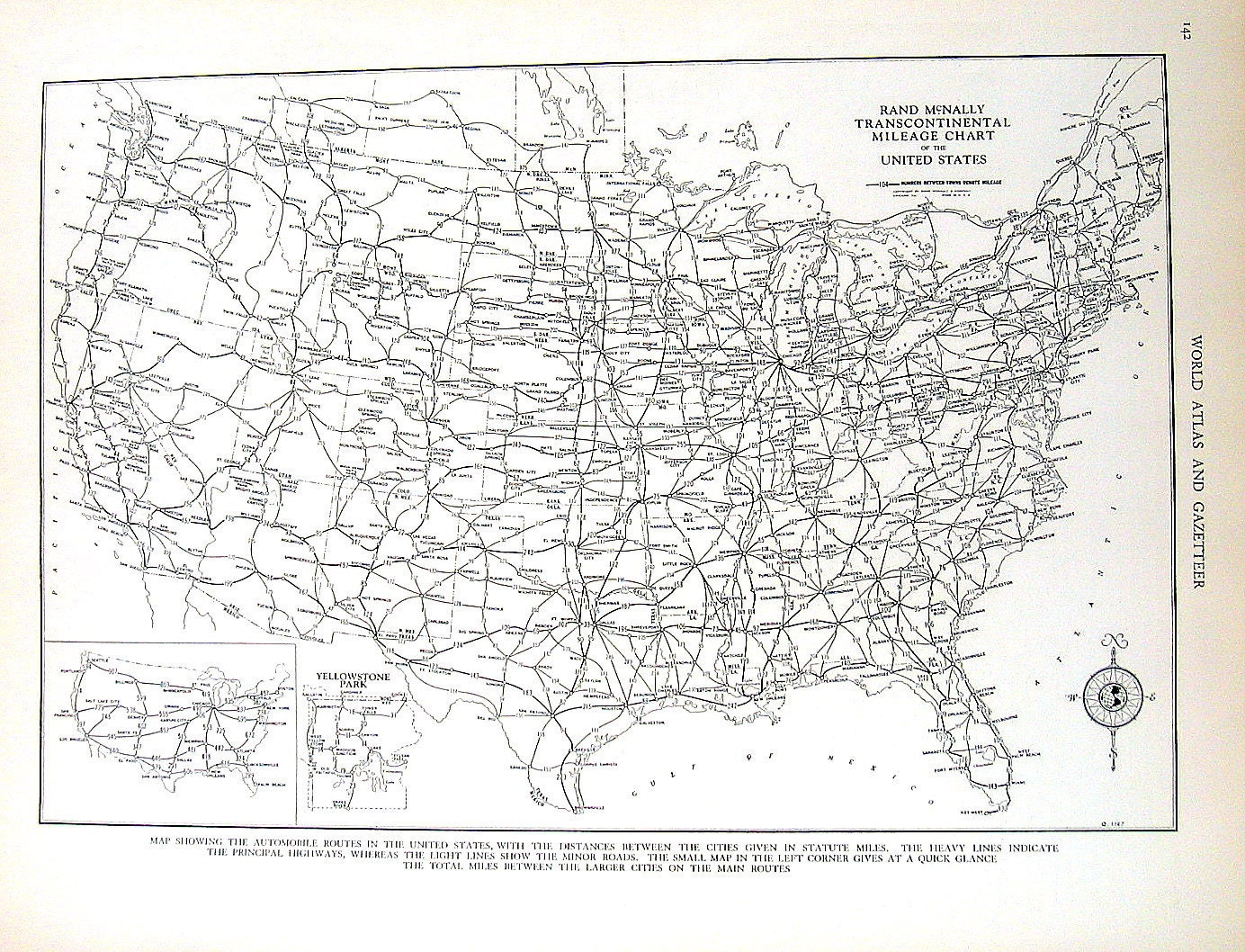 Mileage Chart USA 1937 Vintage Map from World Atlas