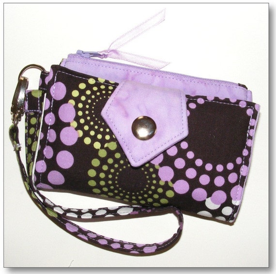 Cell Phone Wallet - Wristlet - Purple Lavender and Lime Green Spiral ...