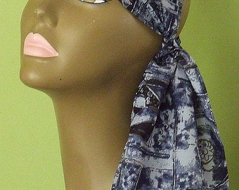 Skinny Underscarf Scarf Hijab Navy Blue with Light Blue