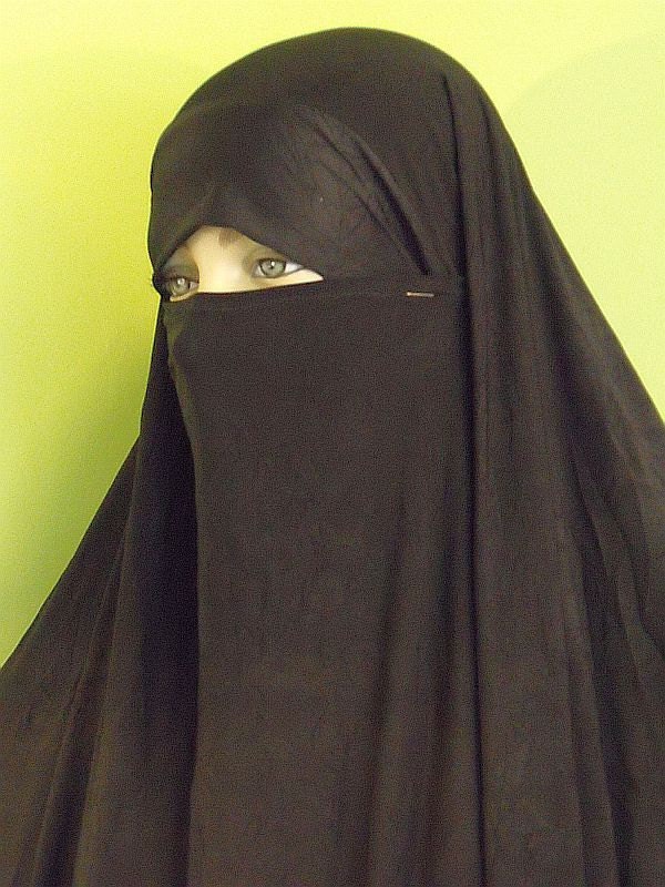 Pak Chador Khimar with attached Niqab in Black Crinkle