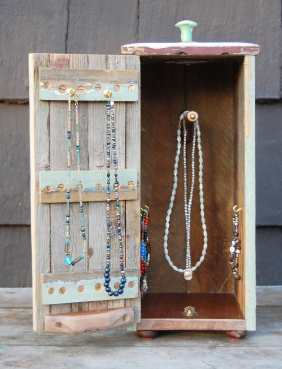 Rustic Wood Jewelry Box for Hanging Necklaces and by 3crows