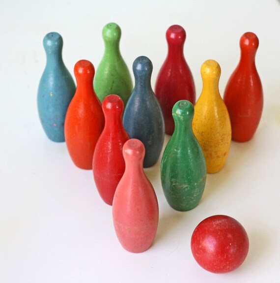 Vintage Wooden Toy Bowling Pins