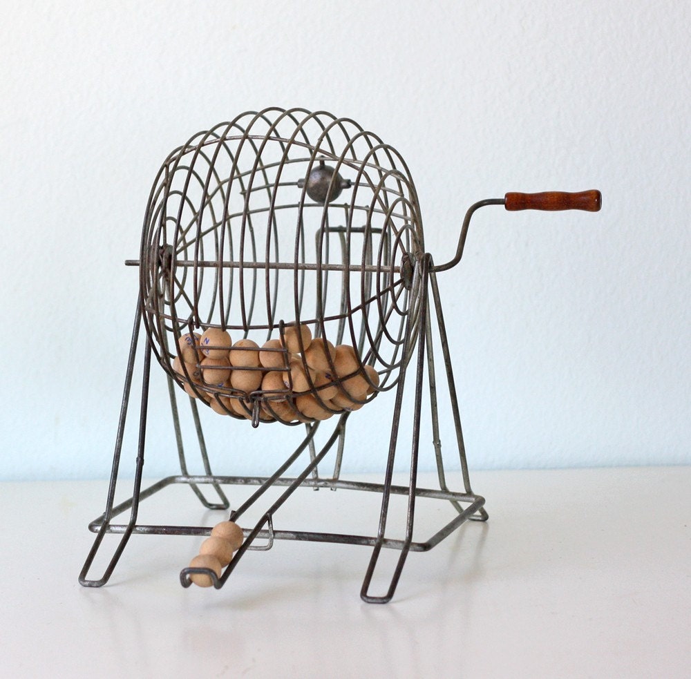 Vintage Bingo Cage with Wooden Balls