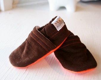 Corduroy Baby Booties boy girl toddler slippers shoes soft soled non slip SWAG Dark Brown
