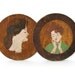 Antique Pyrography Portraits - Pair Of Round Folk Art Portraits On Wood