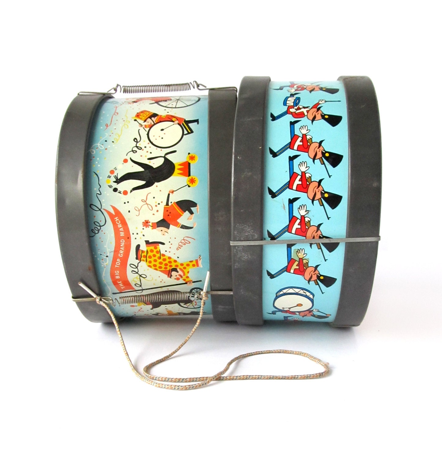 Vintage Circus Parade TIN TOY DRUMS Set of 2