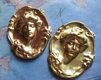 1 PC Brass Victorian Lady Repousse Cameo - Large 43 x 55 mm - Z002
