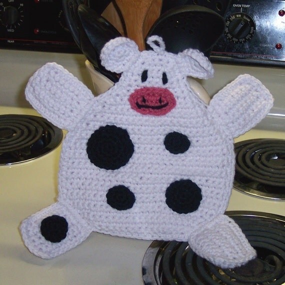 Holstein Cow Pot Holder Crocheted Black and White Cow Pot