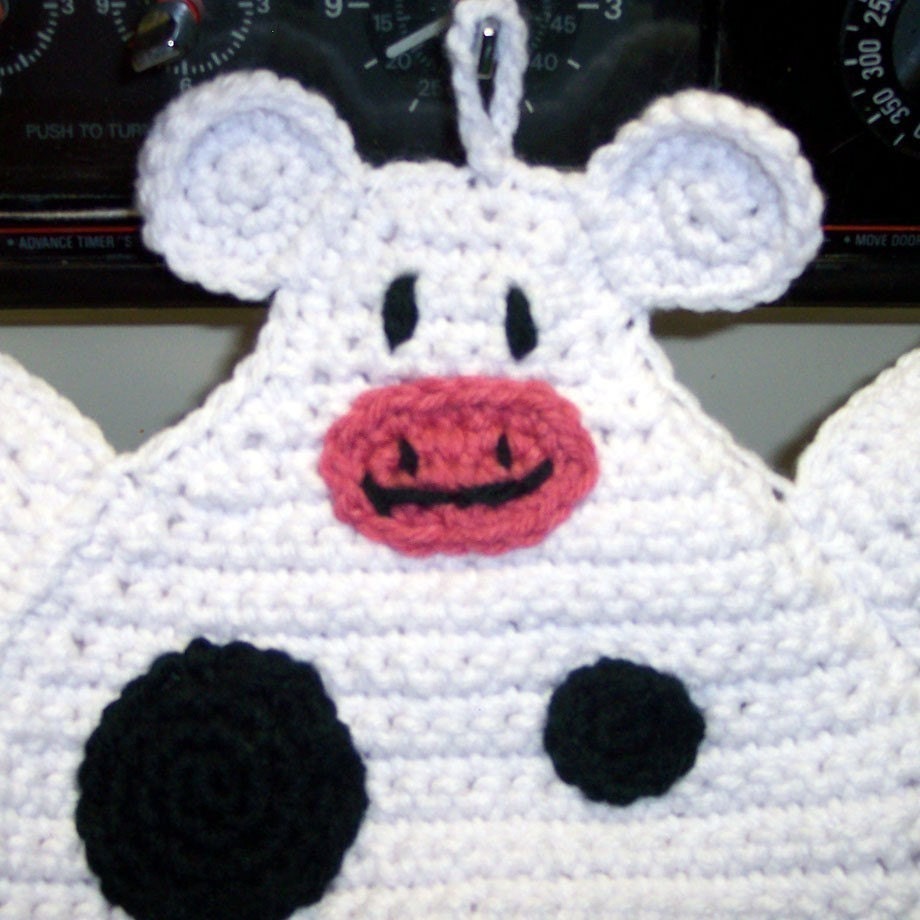 Holstein Cow Pot Holder Crocheted Black and White Cow Pot