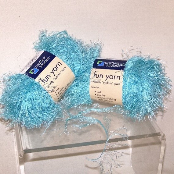 New Crafters Square Fancy Fun Eyelash Yarn/2 Balls/Skeins/Aqua