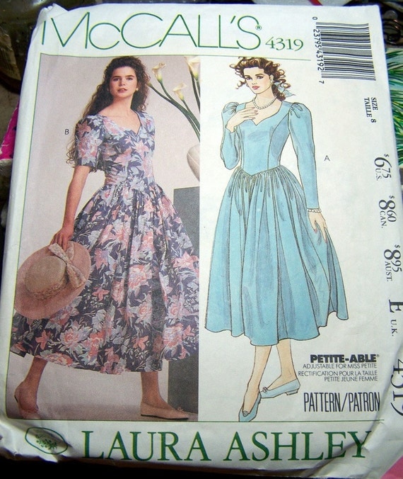 dress gathered pattern side Dress Laura Ashley Sewing Size 80's McCall's 8 4319 Vintage Pattern