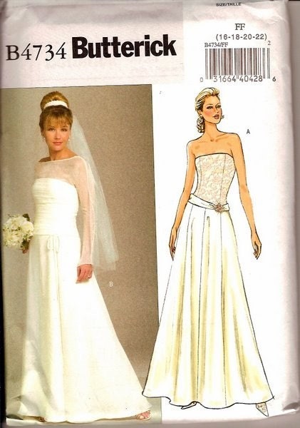 Misses' Wedding Gown Pattern Butterick 4734 Complete