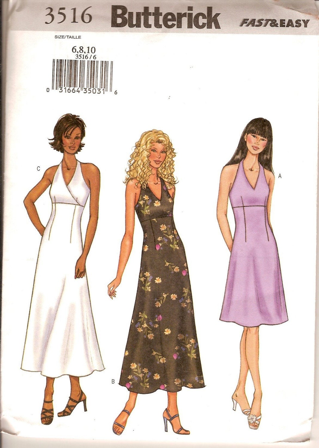 Sewing Pattern  Butterick 3516 Misses Halter  Dress  Uncut